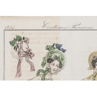 Moda ok. 1830. Biedermeier, Wg. Horace Vernet'a, z serii: Costume Parisien. Francja. Ok. 1830. 